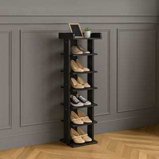 Neo Black 7 Tier Wooden Shoe Rack Slim
