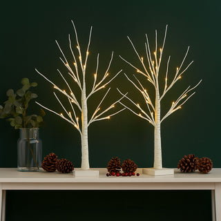 Neo Set of 2 LED Pre Lit Twig Tree Lights 60cm Birch Tree Lamp Warm White Lights Battery Operated Decorative Centrepiece Flexible Branches Christmas Wedding Bedroom Home Decor