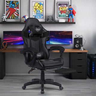 Neo Black Massage Leather Gaming Chair with Footrest