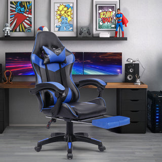 Neo Blue/Black Massage Leather Gaming Chair With Footrest