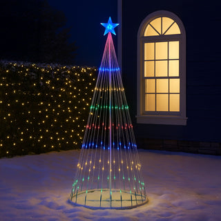 Neo 6ft White Waterfall LED Outdoor Christmas Tree Light Cascading Star Tree with 5m Lead Multi Function Modes Garden & Patio