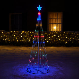 Neo 8ft White Waterfall LED Outdoor Christmas Tree Light Cascading Star Tree with 5m Lead Multi Function Modes Garden & Patio