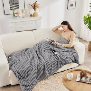 Neo Grey Electric Blanket Heated Fleece Overblanket Throw