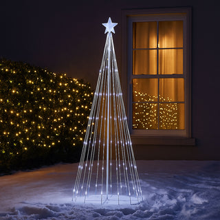 Neo 6ft White Waterfall LED Outdoor Christmas Tree Light Cascading Star Tree with 5m Lead Multi Function Modes Garden & Patio