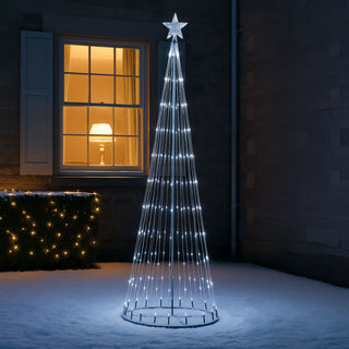 Neo 8ft White Waterfall LED Outdoor Christmas Tree Light Cascading Star Tree with 5m Lead Multi Function Modes Garden & Patio