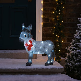 Neo 34 cm Donkey Acrylic Christmas Light 30 Cool White LED Christmas Light Battery Powered Outdoor Indoor Festive Decoration Ornament Auto Timer