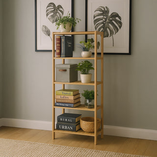 Neo Natural 5 Tier Bamboo Storage Shelf Shelves Rack Adjustable Multi-Purpose Rack Shoes Plants Bathroom Kitchen Hallway Room Organiser Unit