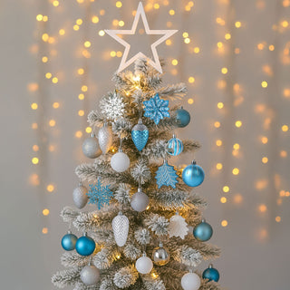 Neo Blue and White 110PCS Christmas Tree Ornaments Set Shatterproof Baubles Decorations Tree Topper Star Luxury Ornament Kit Christmas Easy to Hang Home Party Décor Star Topper, Balls, Snowflakes & Icicles