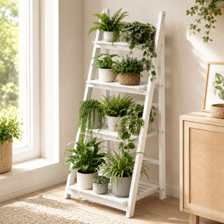 Neo White 4 Tier Wooden Foldable Plant Stand