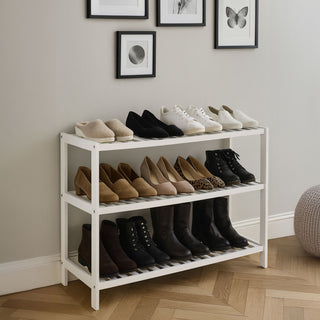 Neo White 3-Tier Bamboo Shoe Rack Stand Natural Wooden Shoe Storage Shelf for Hallway Bedroom Bathroom