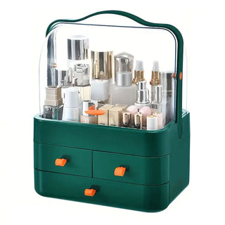 Neo Green Acrylic Makeup Storage Organiser with Lid & Drawers