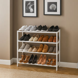 Neo White 4-Tier Bamboo Shoe Rack Wooden Shoe Storage Organiser Shelf for Hallway, Entrance Living Room