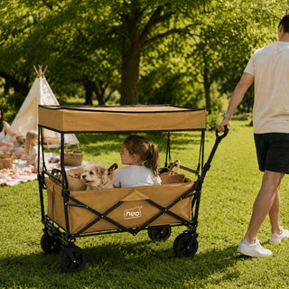 Neo Folding Wagon Canopy Garden Cart 110L 120kg - Khaki