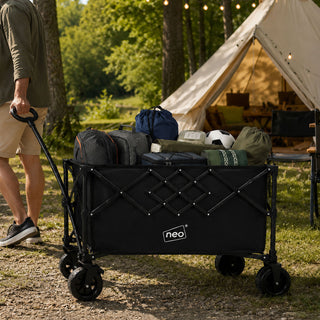 Neo Heavy Duty Folding Wagon Cart 300L Adjustable Handle - Black