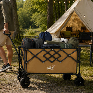 Neo Heavy Duty Folding Wagon Cart 300L Adjustable Handle - Khaki