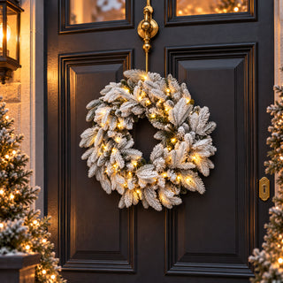 Neo Pre Lit LED Snow Flocked Festive Christmas Wreath