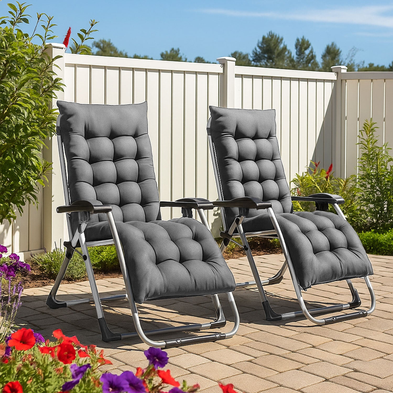 Neo Dark Grey Zero Gravity Sun Lounger With Padded Cushions Set of