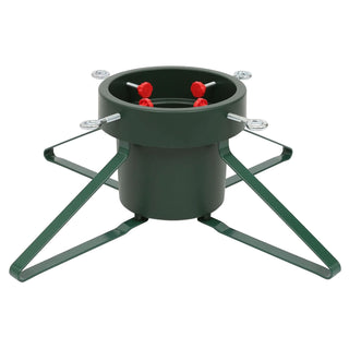 Neo Green and Red Christmas Tree Stand for Real Trees up to 8ft Extra Large Heavy Duty Metal Base with 4 Screws 3.3L Water Reservoir Tank Secure Stylish Festive Stable Design