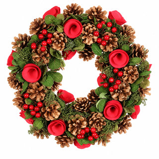 Neo 50cm Christmas Red Berries Roses Festive Door Wreath