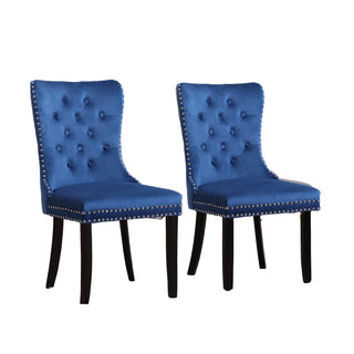 Neo Midnight Blue Studded Velvet Dining Chairs with Ring Knocker Detail