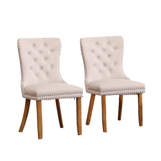 Neo Studded Natural Velvet Dining Chairs with Ring Knocker Detail x2