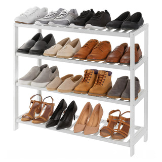 Neo White 4-Tier Bamboo Shoe Rack Wooden Shoe Storage Organiser Shelf for Hallway, Entrance Living Room