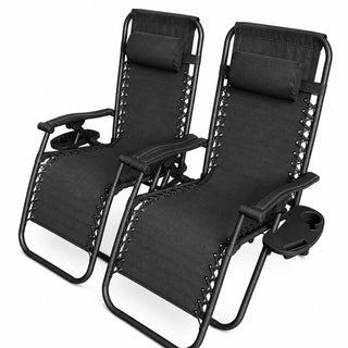 Neo Black Zero Gravity Recliner Garden Sun Loungers x2