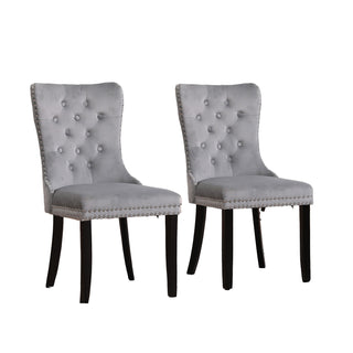 Neo 2 Grey Studded Velvet Dining Chairs