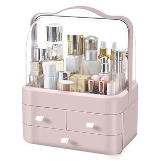 Neo Pink Acrylic Makeup Storage Organiser with Lid & Drawers
