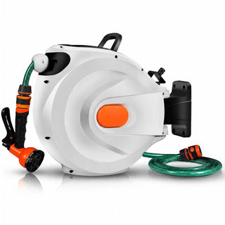 30m Retractable Garden Hose Reel Wall Mounted 180° Swivel Bracket 8 Spray