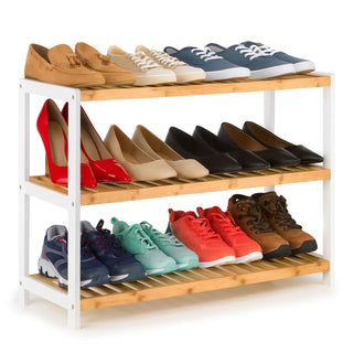 Neo White Natural 3-Tier Bamboo Shoe Rack Stand Natural Wooden Shoe Storage Shelf for Hallway Bedroom Bathroom