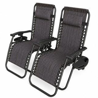 Set of Two Neo Slate Grey Zero Gravity Recliner Garden Sun Loungers