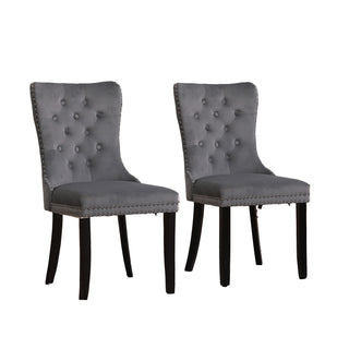 Neo 2 Dark Grey Studded Velvet Dining Chairs