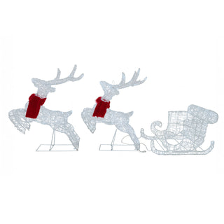 Neo 240 LED Christmas Sleigh Reindeer Outdoor Decoration Warm Bright White Mixed Light Effects Timer 65cm Reindeers Weatherproof Frame 6 Ground Hooks Included