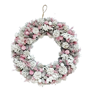 Neo Luxury 50cm Extra Large Frosted Pink Flowers Wreath