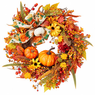 Neo Autumn Wreath Door Pumpkins Berries Sunflowers