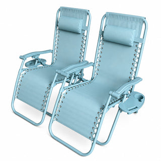 Neo Sky Blue Zero Gravity Recliner Garden Sun Loungers Set Of Two