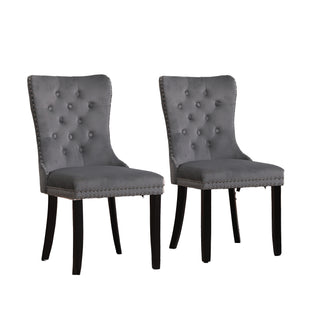 Neo Dark Grey Studded Velvet Dining Table Chair with Ring Knocker Detail x2