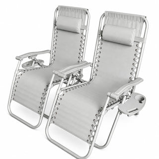 Neo Cool Grey Zero Gravity Recliner Garden Sun Loungers Set of Two