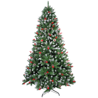 Neo 7 ft Flocked Fake Pine Cone Red Berries Christmas Xmas Tree