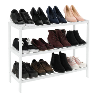 Neo White 3-Tier Bamboo Shoe Rack Stand Natural Wooden Shoe Storage Shelf for Hallway Bedroom Bathroom