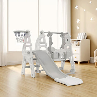 Neo 4-in-1 White Kids Playset Toddler Slide, Swing, Stairs and Hoop