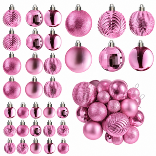 Neo Frosted Pink 36PCS Christmas Tree Ornaments Set Baubles Glitter Balls Holiday Festive Decorations Assorted Sizes Colours Home Party Décor