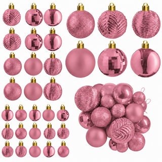 Neo Champagne 36 Christmas Tree Ornaments Set Baubles Glitter Balls Holiday Festive Decorations Assorted Sizes Colours Home Party Décor