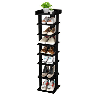 Neo Black 8 Tier Wooden Shoe Rack Slim
