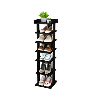 Neo Black 7 Tier Wooden Shoe Rack Slim