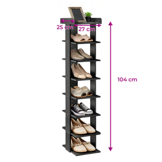 Neo Black 8 Tier Wooden Shoe Rack Slim