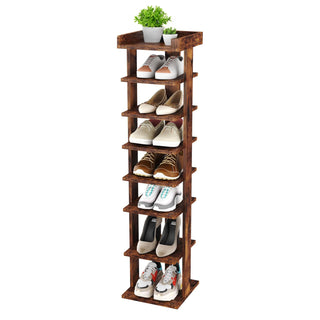 Neo Walnut 8 Tier Wooden Shoe Rack Slim