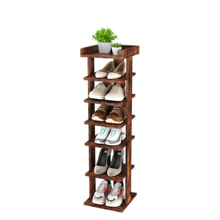 Neo Walnut 7 Tier Wooden Shoe Rack Slim