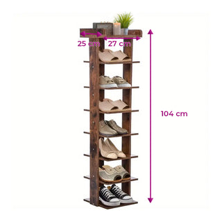 Neo Walnut 8 Tier Wooden Shoe Rack Slim